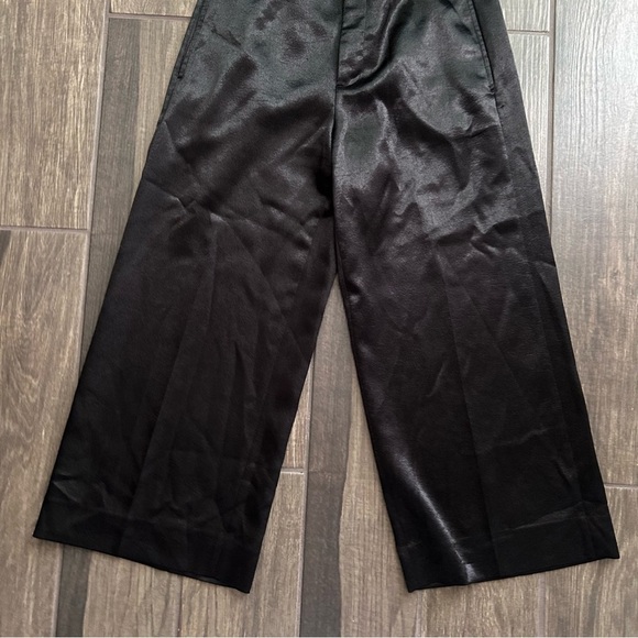 VINCE Metallic Satin Crop Wide Leg Pants in Black Sz 4 - Picture 4 of 10